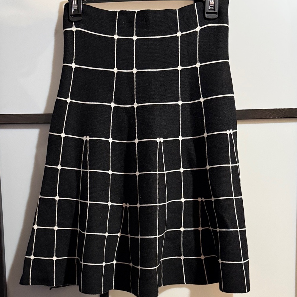 Max Studio Black and White Grid Skater Skirt - Picture 2 of 4